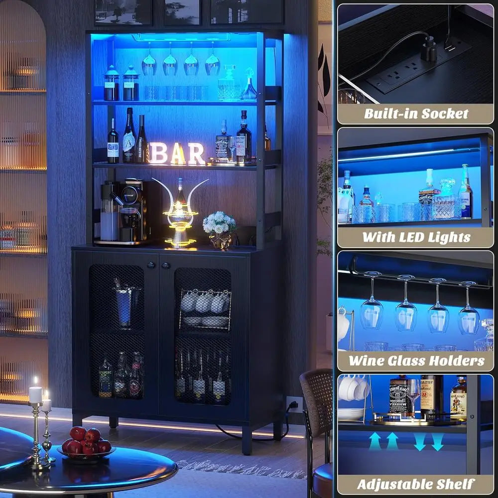 Bar Cabinet With Power Outlets And Led Mood Lighting