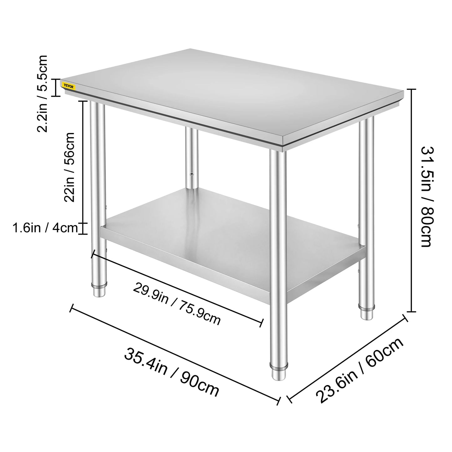 Kitchen Work Bench Stainless Steel Commercial Catering Table With Undershelf