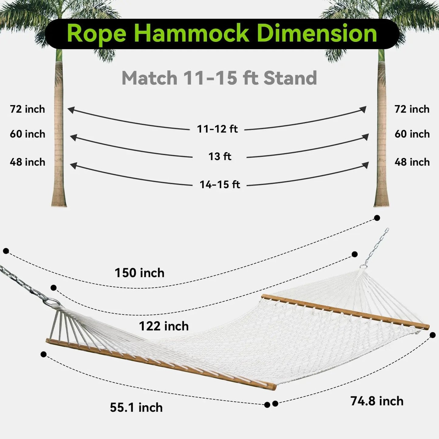 Double Hammock For Two Handwoven Rope With Spreader Bar Outdoor