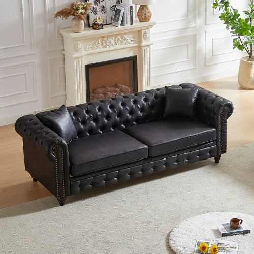Tech Fabric Chesterfield Sofa With Rolled Arms 3 Seater Cushions