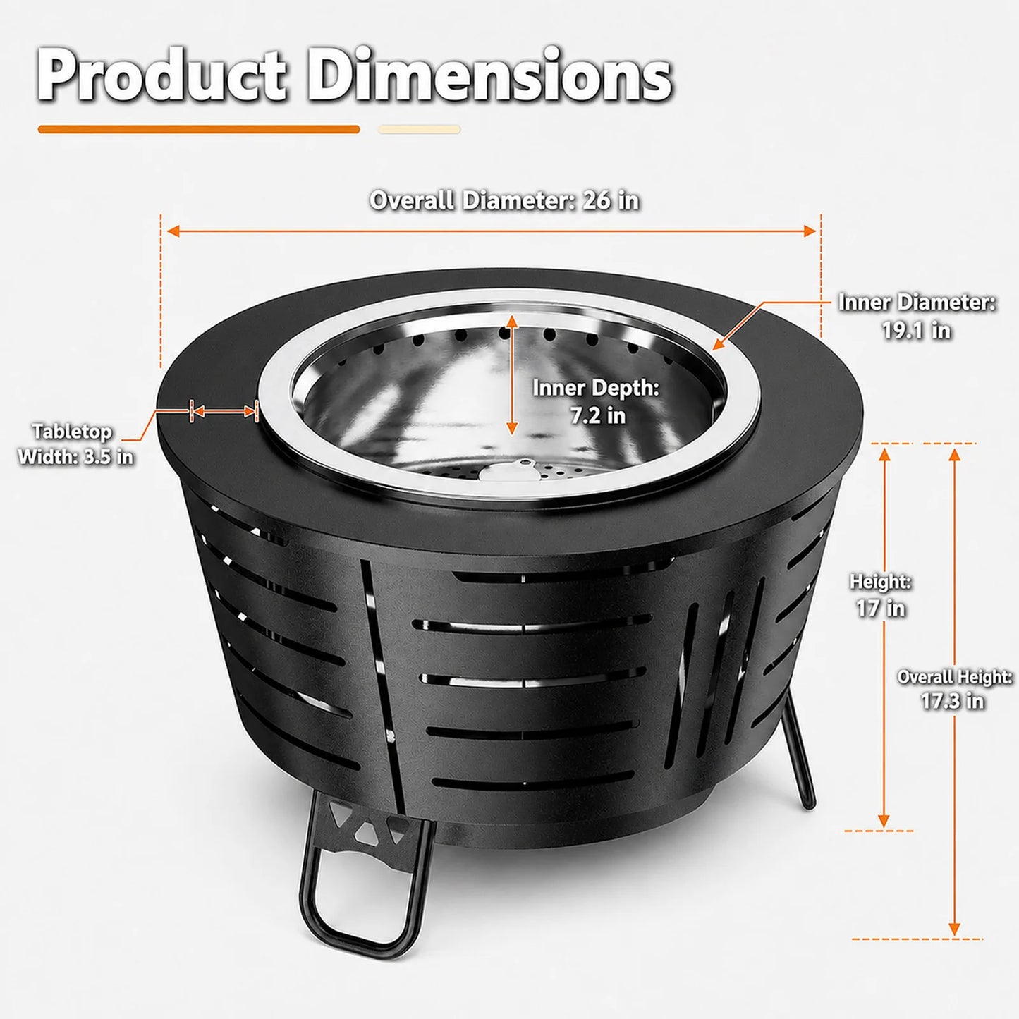 Smokeless Fire Pit With Triple Burn Technology And Support Legs