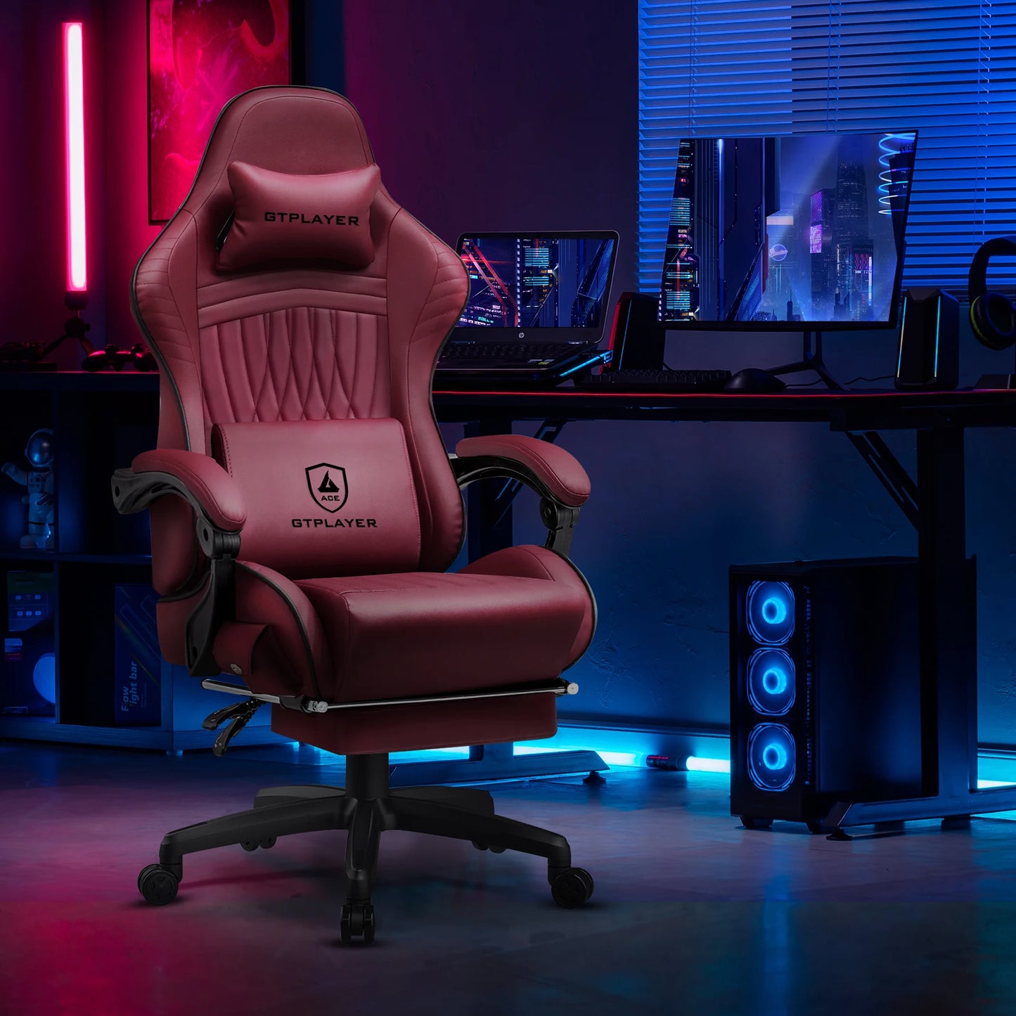 GTPLAYER Ergonomic Gaming Chair Faux Leather With Built In Speakers And Memory Foam Lumbar