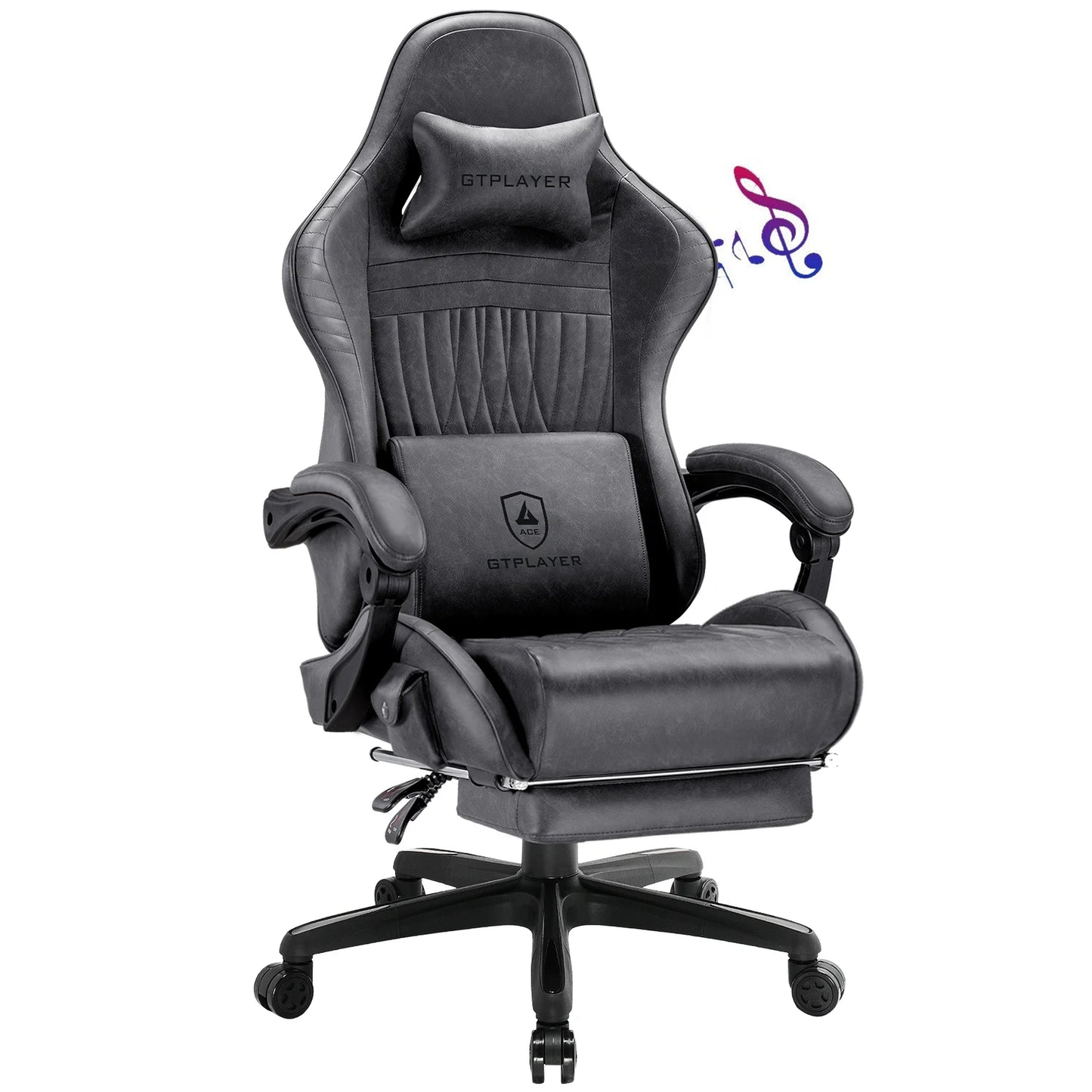 GTPLAYER Ergonomic Gaming Chair Faux Leather With Built In Speakers And Memory Foam Lumbar