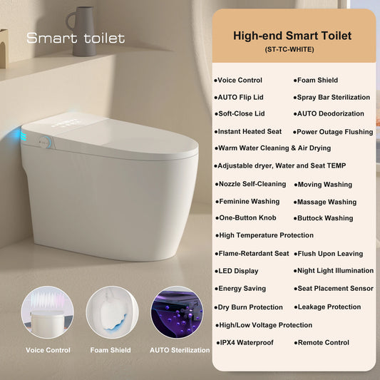 Smart Toilet With Built In Bidet Auto Open Close Heated Seat Dual Flush