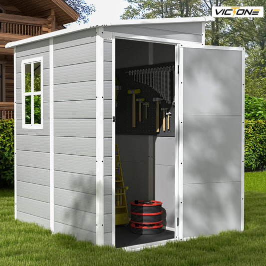 Victone Plastic Outdoor Storage Shed With Floor Lockable Window Door