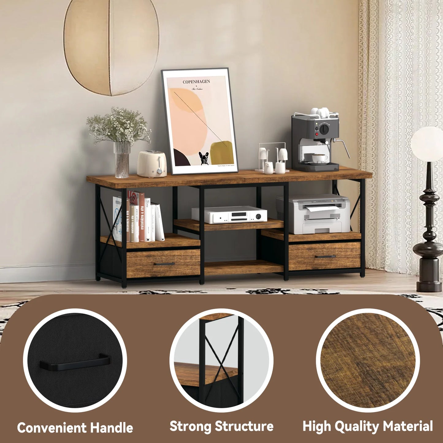 TV Stand With Fabric Drawers For Living Room Storage