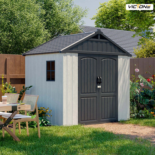 Victone Plastic Outdoor Storage Shed With Floor, Window, Lockable Door
