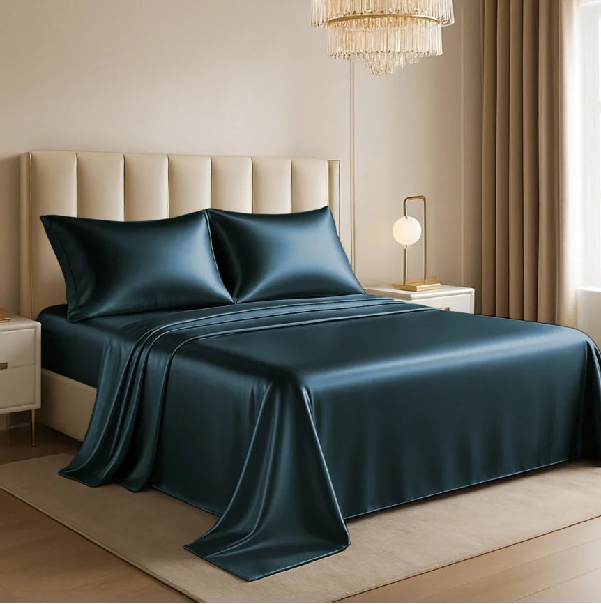 Lux Decor Collection 4-Piece Satin Sheet Set, Polyester Silky Soft & Breathable Deep Pocket Fitted Sheet