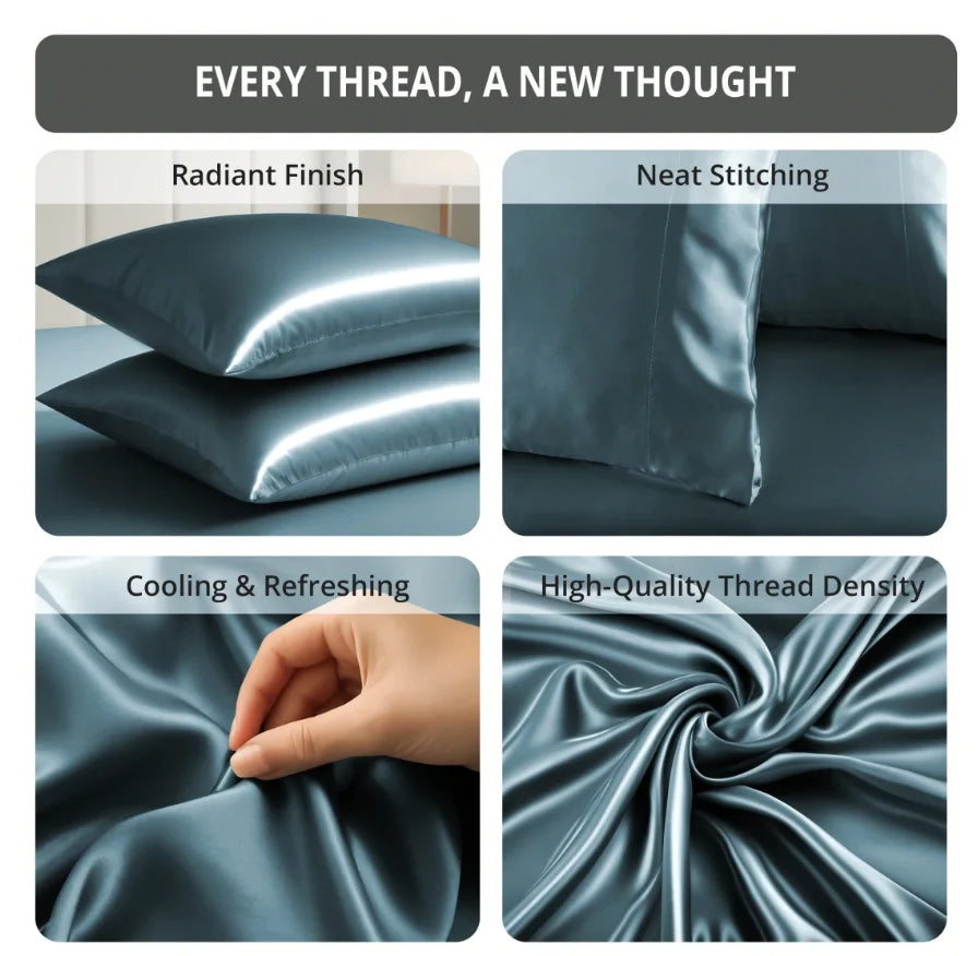 Lux Decor Collection 4-Piece Satin Sheet Set, Polyester Silky Soft & Breathable Deep Pocket Fitted Sheet