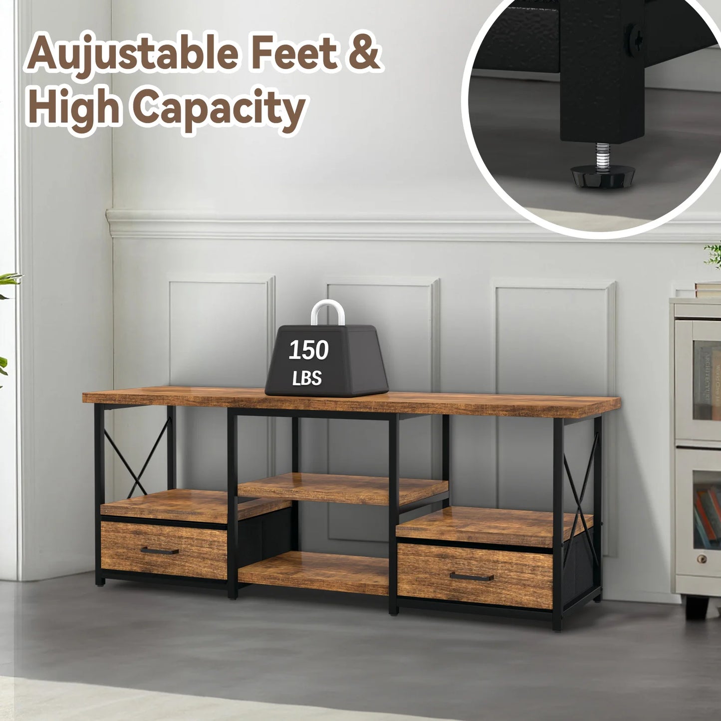 TV Stand With Fabric Drawers For Living Room Storage