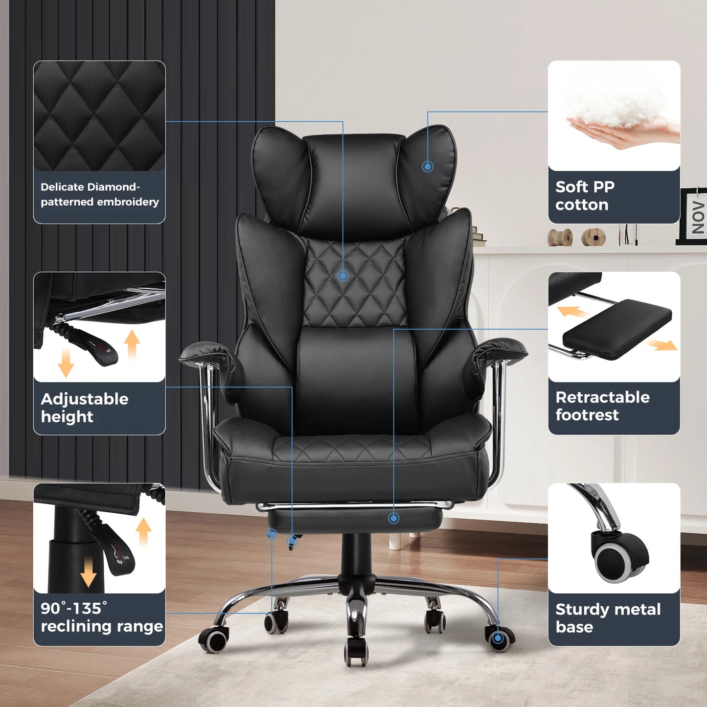 COMHOMA ErgonomicallyDesigned Workstation Chair With Footrest And Lumbar Support System
