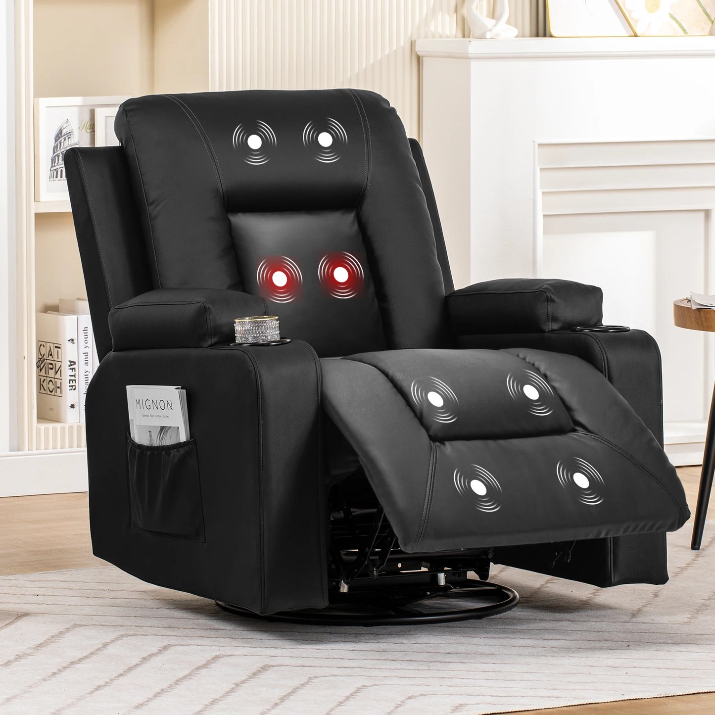COMHOMA Recliner Chair With Swivel Rocker Cup Holders And Pockets For Living Room