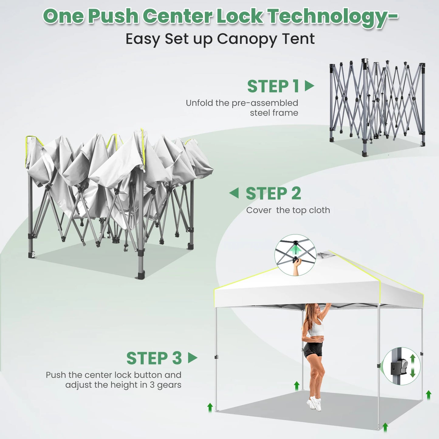 HOTEEL Pop Up Canopy Tent With Air Vent And Push Center Lock