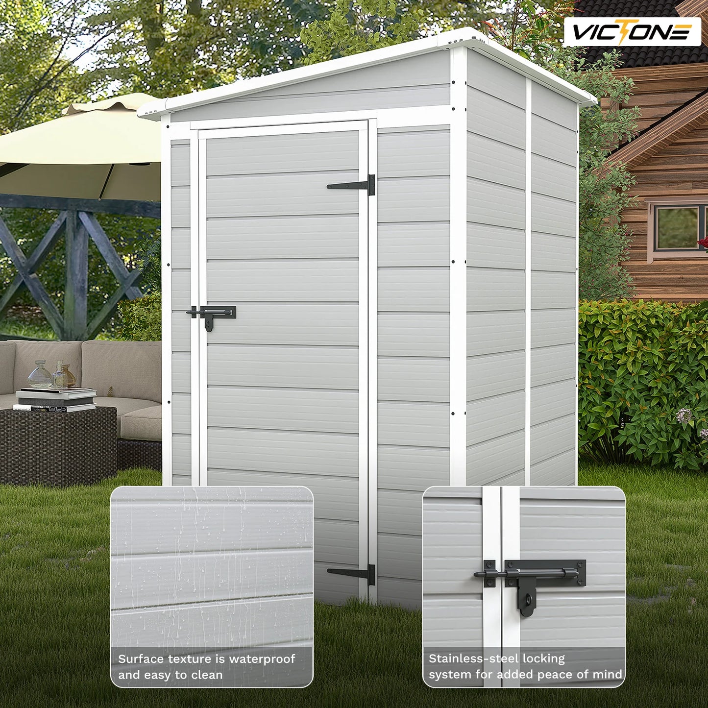 Victone Plastic Outdoor Storage Shed With Floor Lockable Window Door