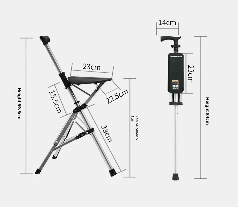 2 In 1 Collapsible Cane Chair With Seat Outdoor Leisure