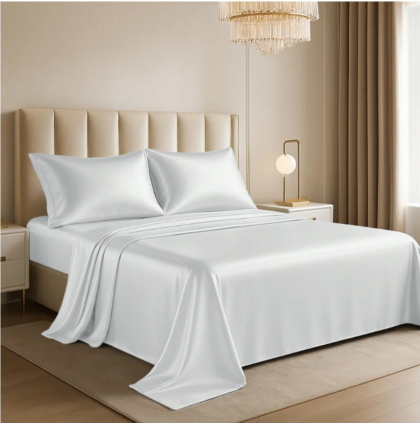 Lux Decor Collection 4-Piece Satin Sheet Set, Polyester Silky Soft & Breathable Deep Pocket Fitted Sheet