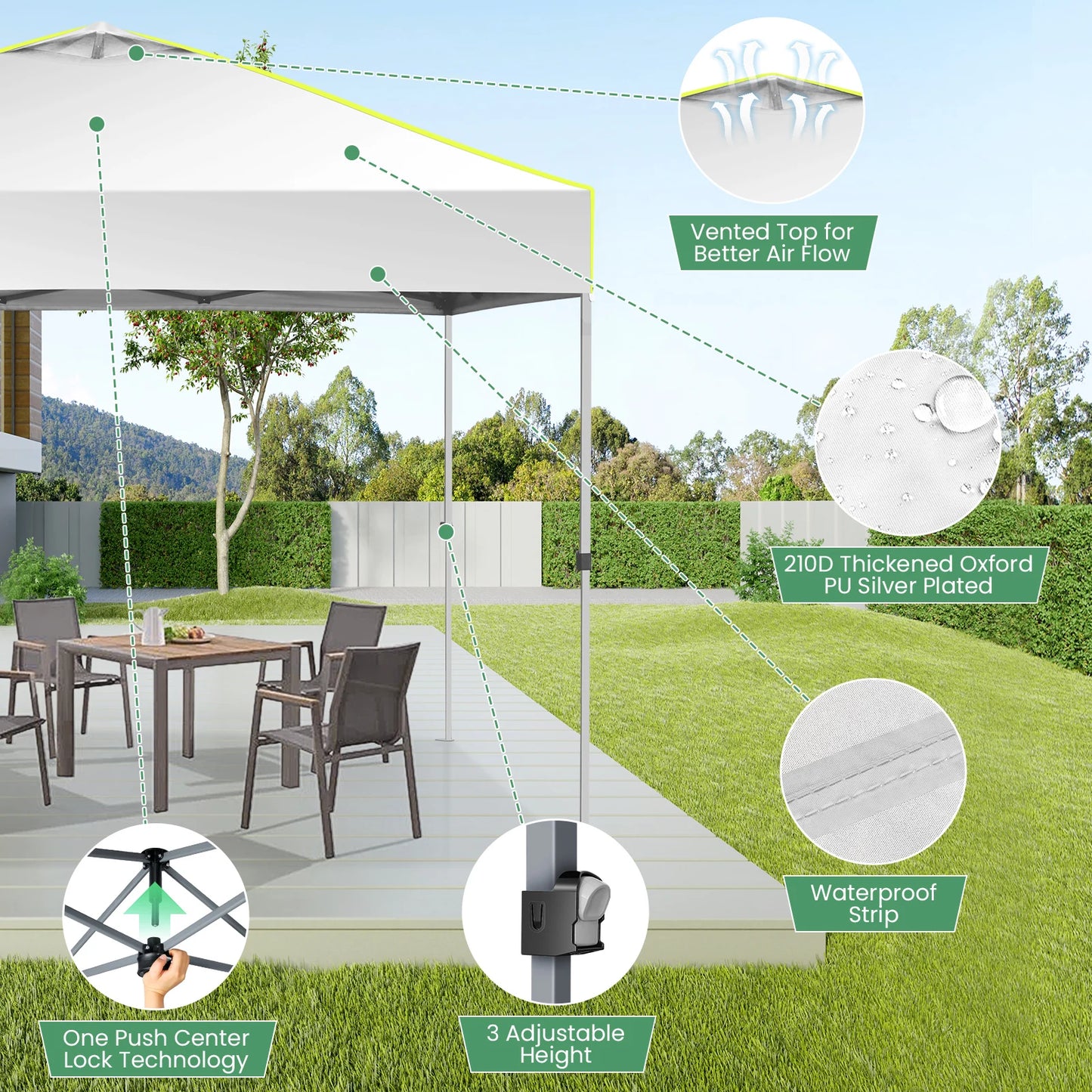HOTEEL Pop Up Canopy Tent With Air Vent And Push Center Lock
