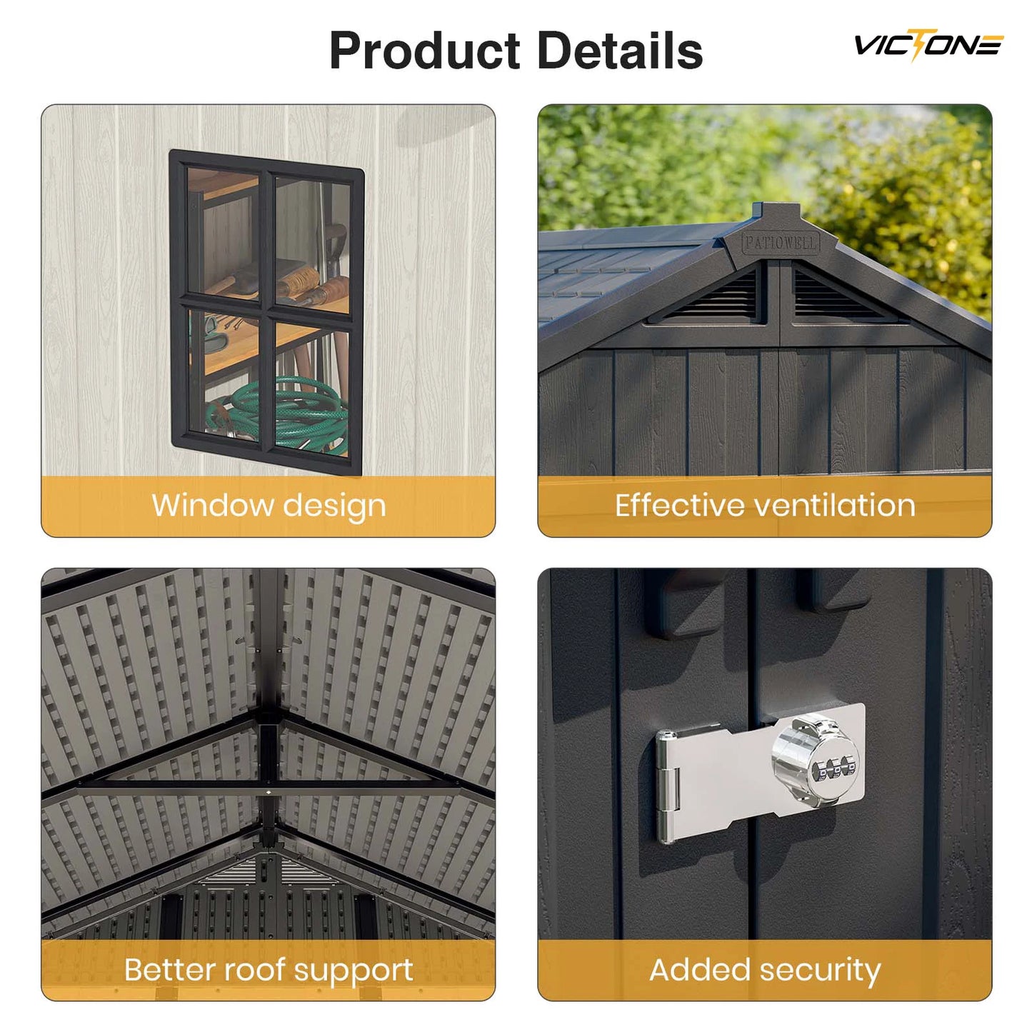 Victone Plastic Outdoor Storage Shed With Floor, Window, Lockable Door