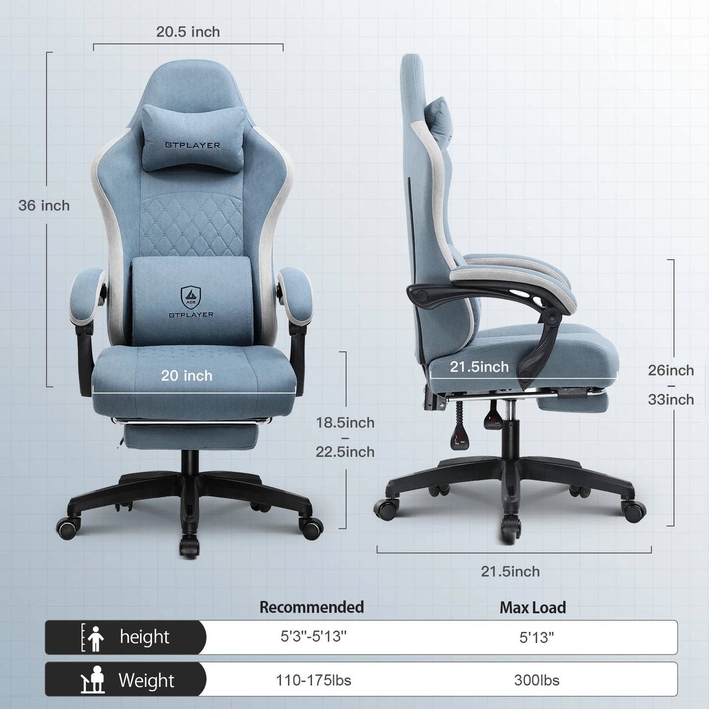 GTPLAYER Ergonomically Enhanced Gaming Chair With Pocket Spring Cushion Footrest
