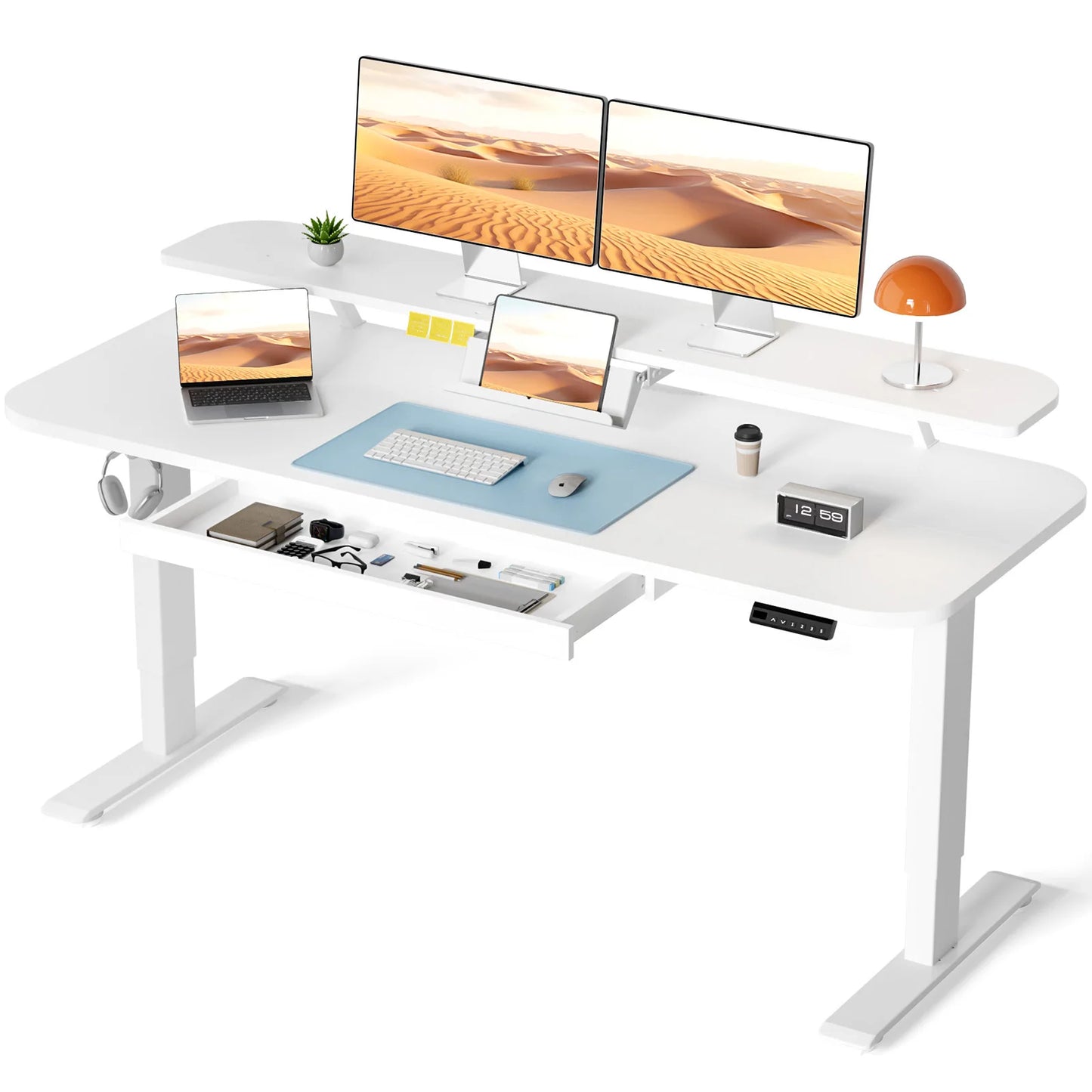 Electric Standing Desk With Drawers Sit Stand Height Adjustable Ergonomic