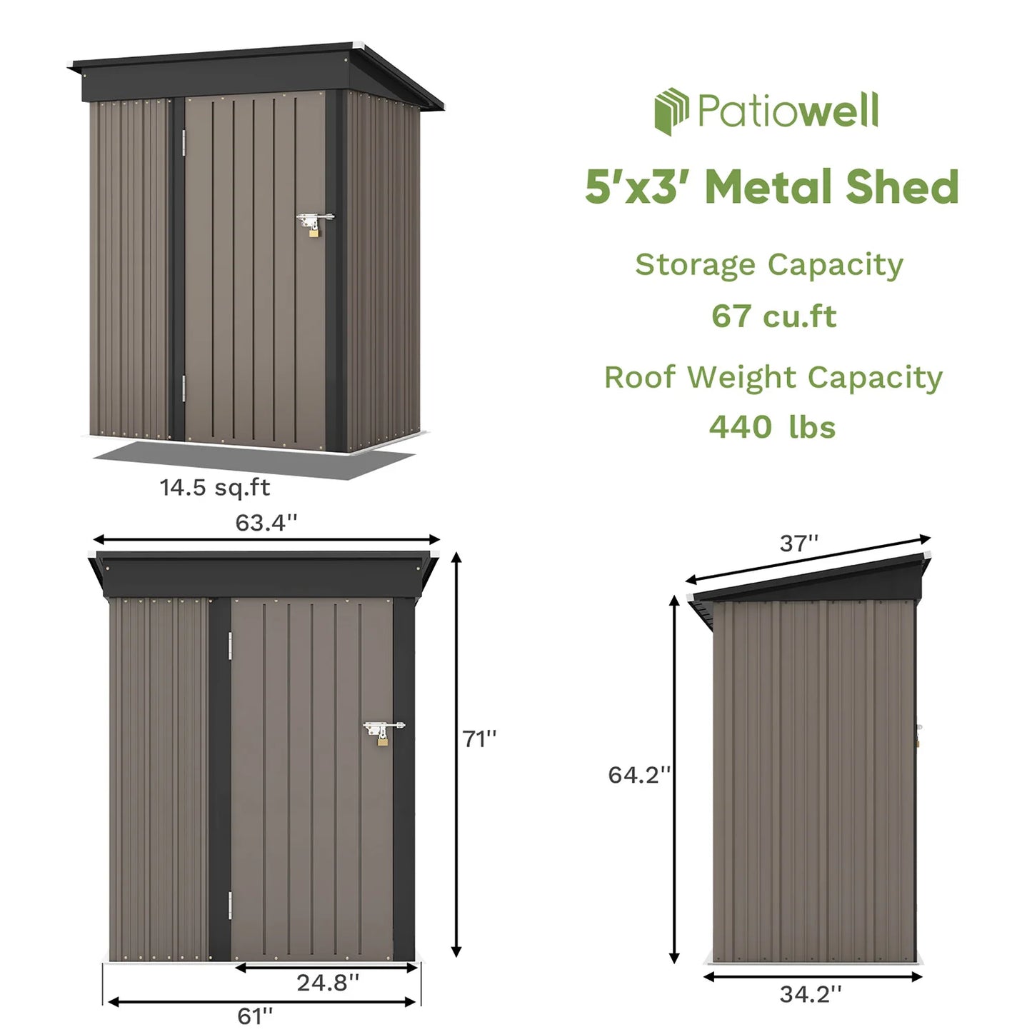 Victone Outdoor Metal Storage Shed With Lockable Sloping Roof