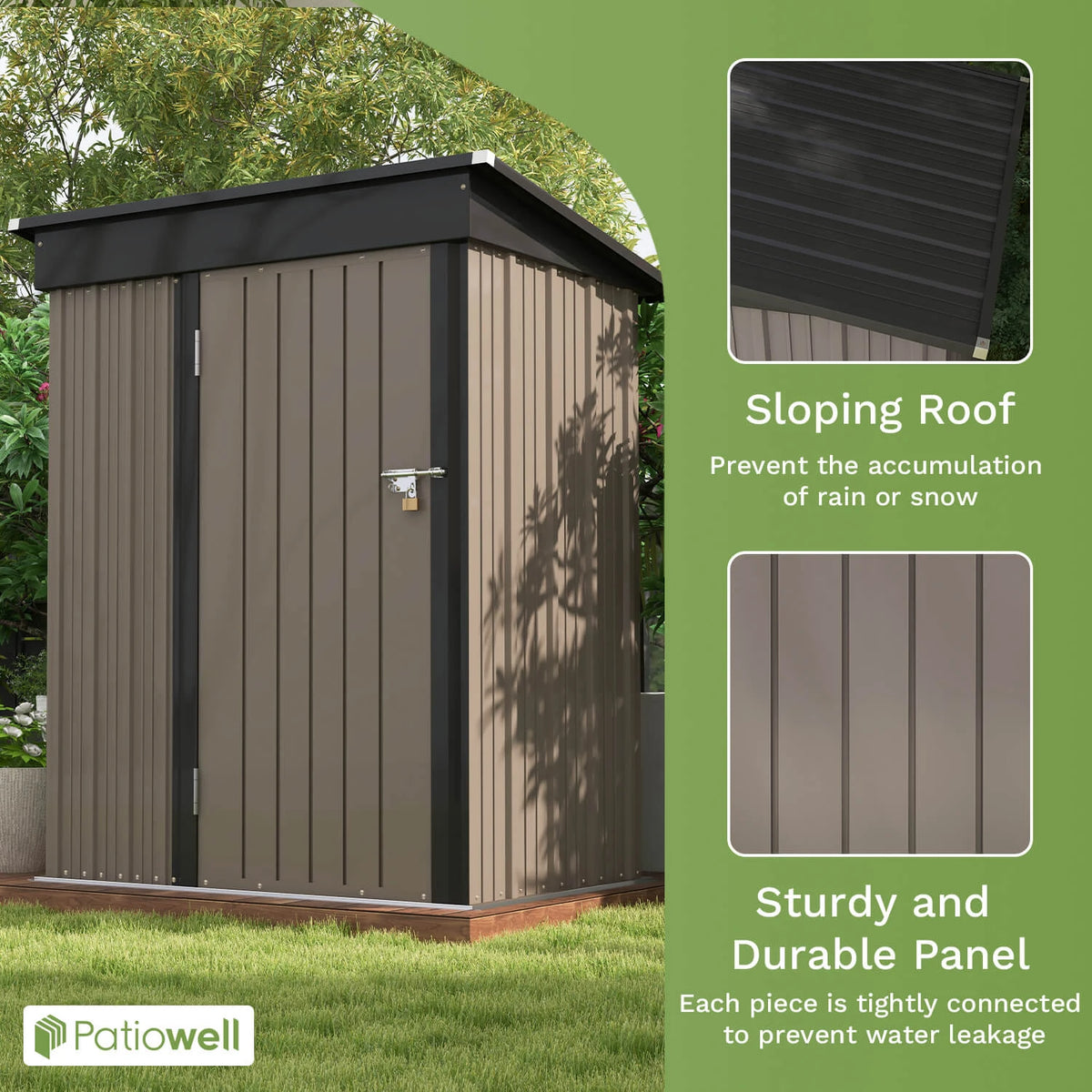 Victone Outdoor Metal Storage Shed With Lockable Sloping Roof