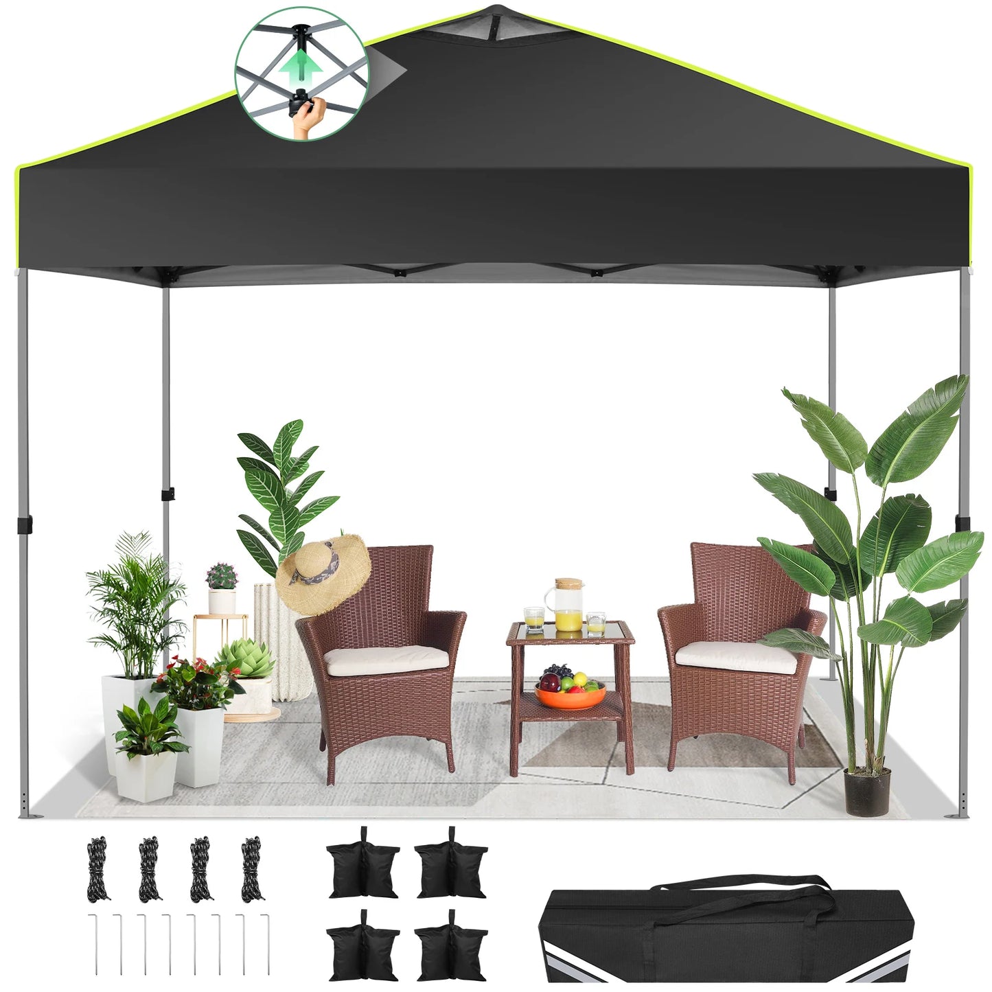 HOTEEL Pop Up Canopy Tent With Air Vent And Push Center Lock
