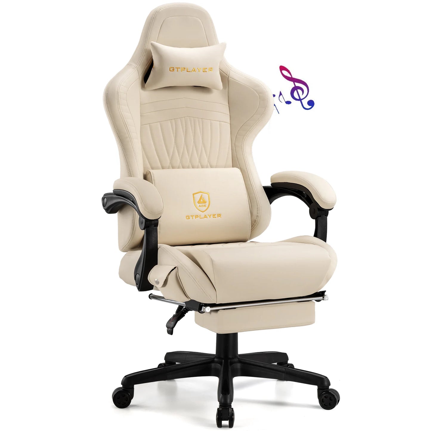 GTPLAYER Ergonomic Gaming Chair Faux Leather With Built In Speakers And Memory Foam Lumbar