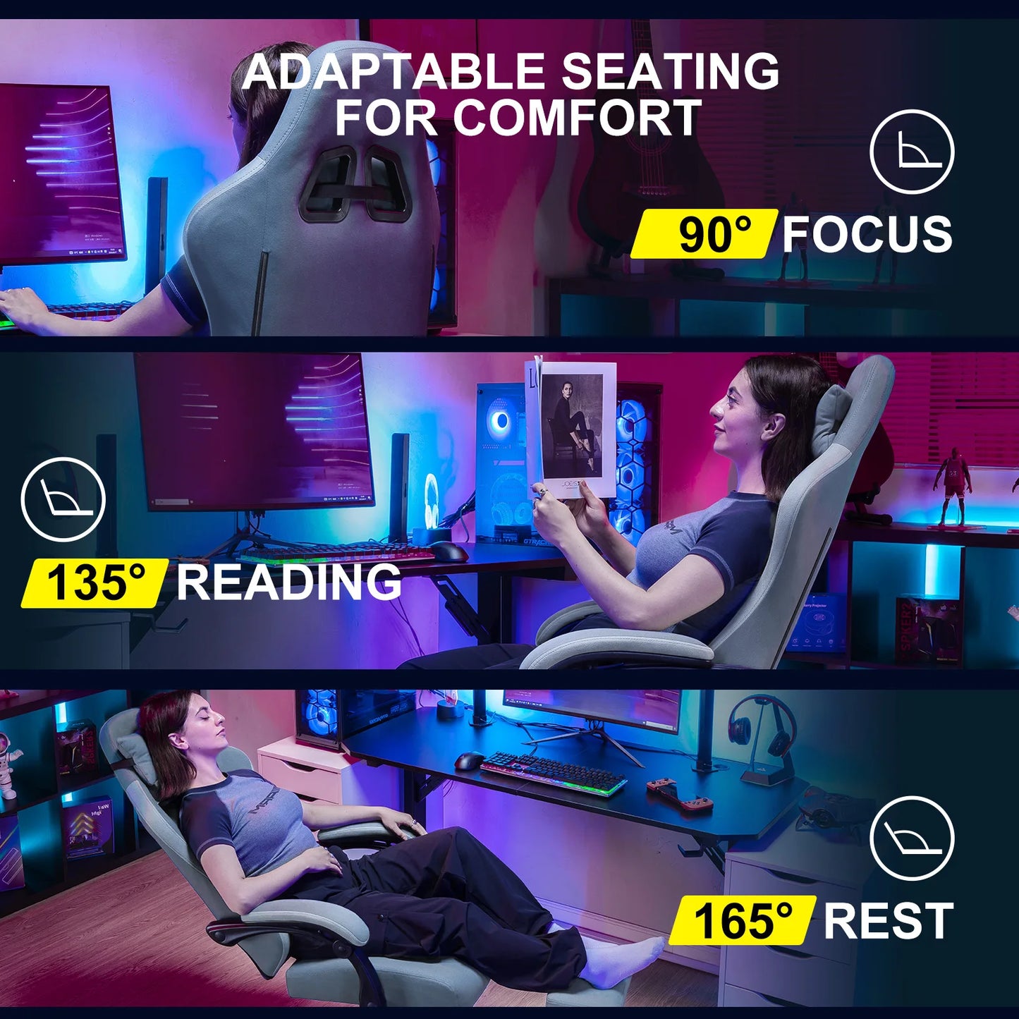 GTPLAYER Ergonomically Enhanced Gaming Chair With Pocket Spring Cushion Footrest