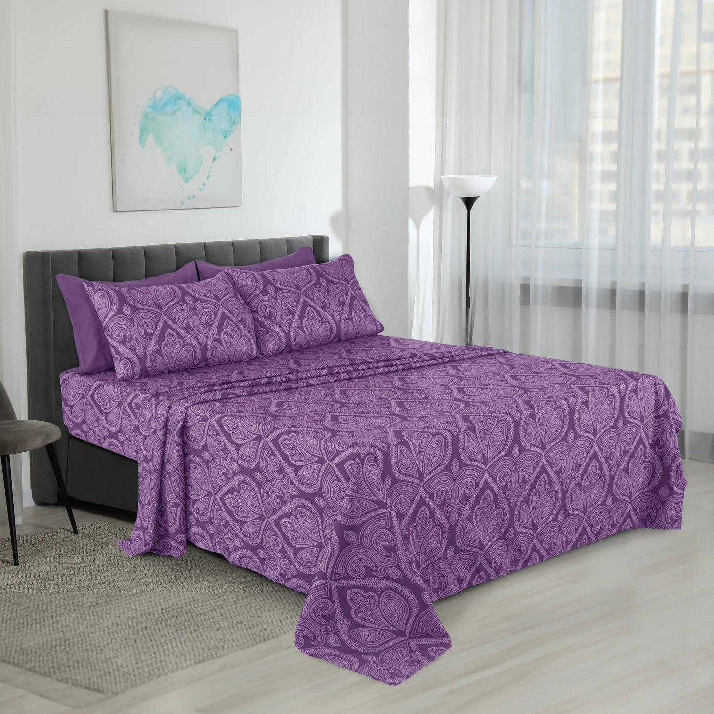 LUX Décor Paisley Sheet Set – 6 Piece Ultra-Soft Microfiber Bed Sheets with Flat Sheet, 16 Inches Deep Pocket Fitted Sheet