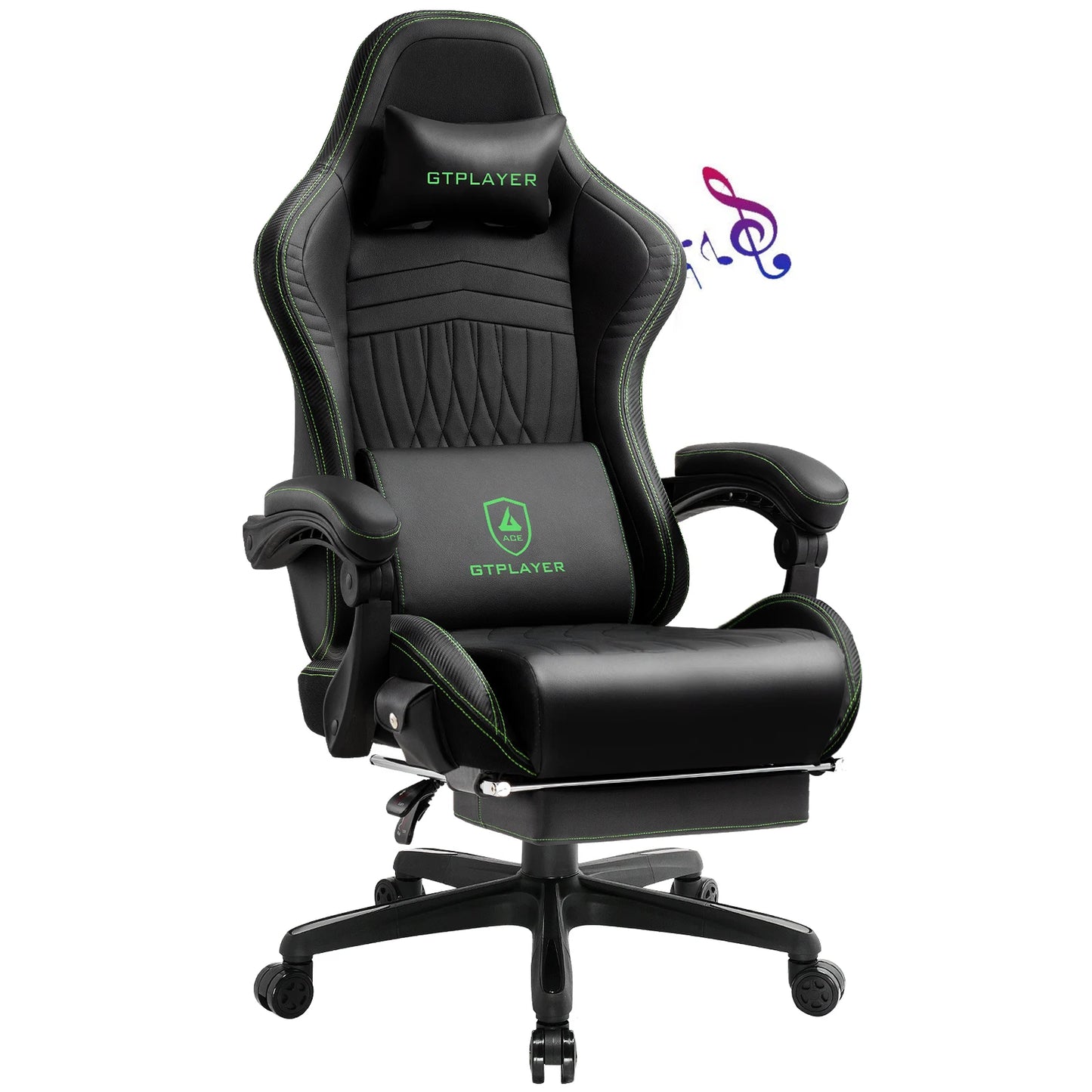 GTPLAYER Ergonomic Gaming Chair Faux Leather With Built In Speakers And Memory Foam Lumbar