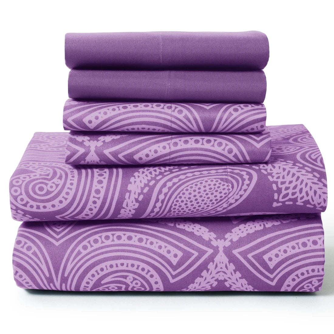 LUX Décor Paisley Sheet Set – 6 Piece Ultra-Soft Microfiber Bed Sheets with Flat Sheet, 16 Inches Deep Pocket Fitted Sheet