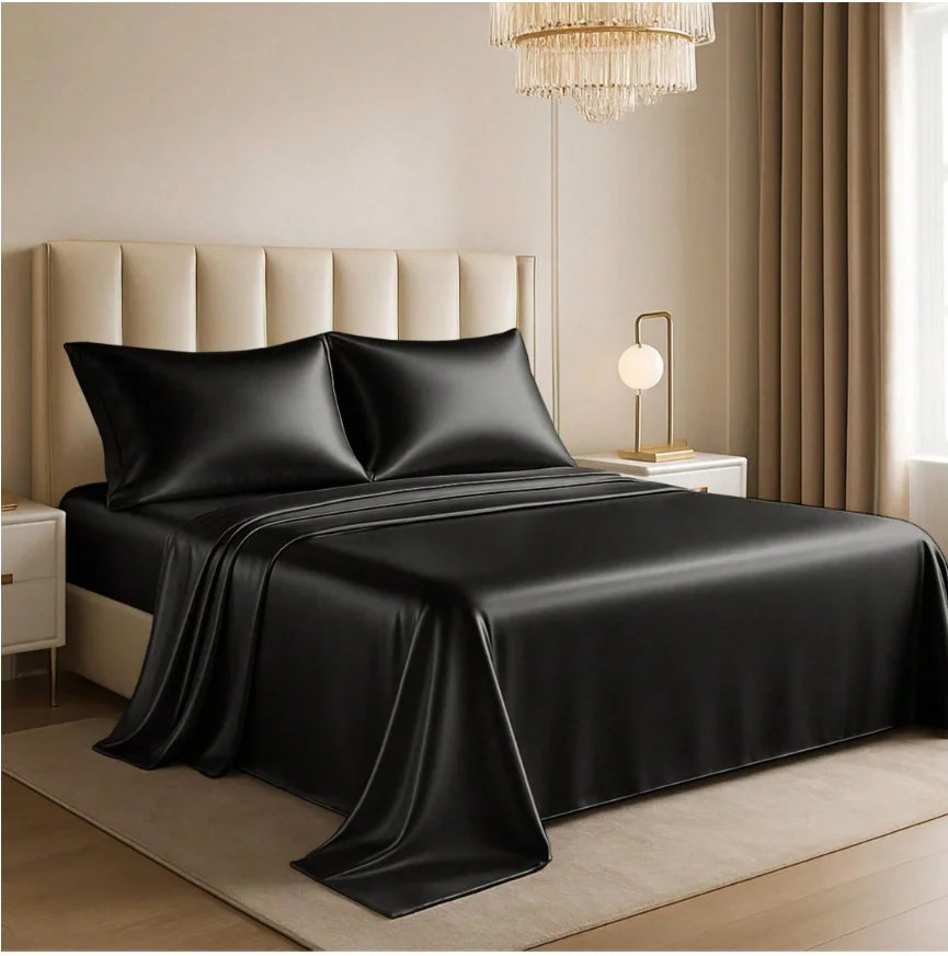 Lux Decor Collection 4-Piece Satin Sheet Set, Polyester Silky Soft & Breathable Deep Pocket Fitted Sheet