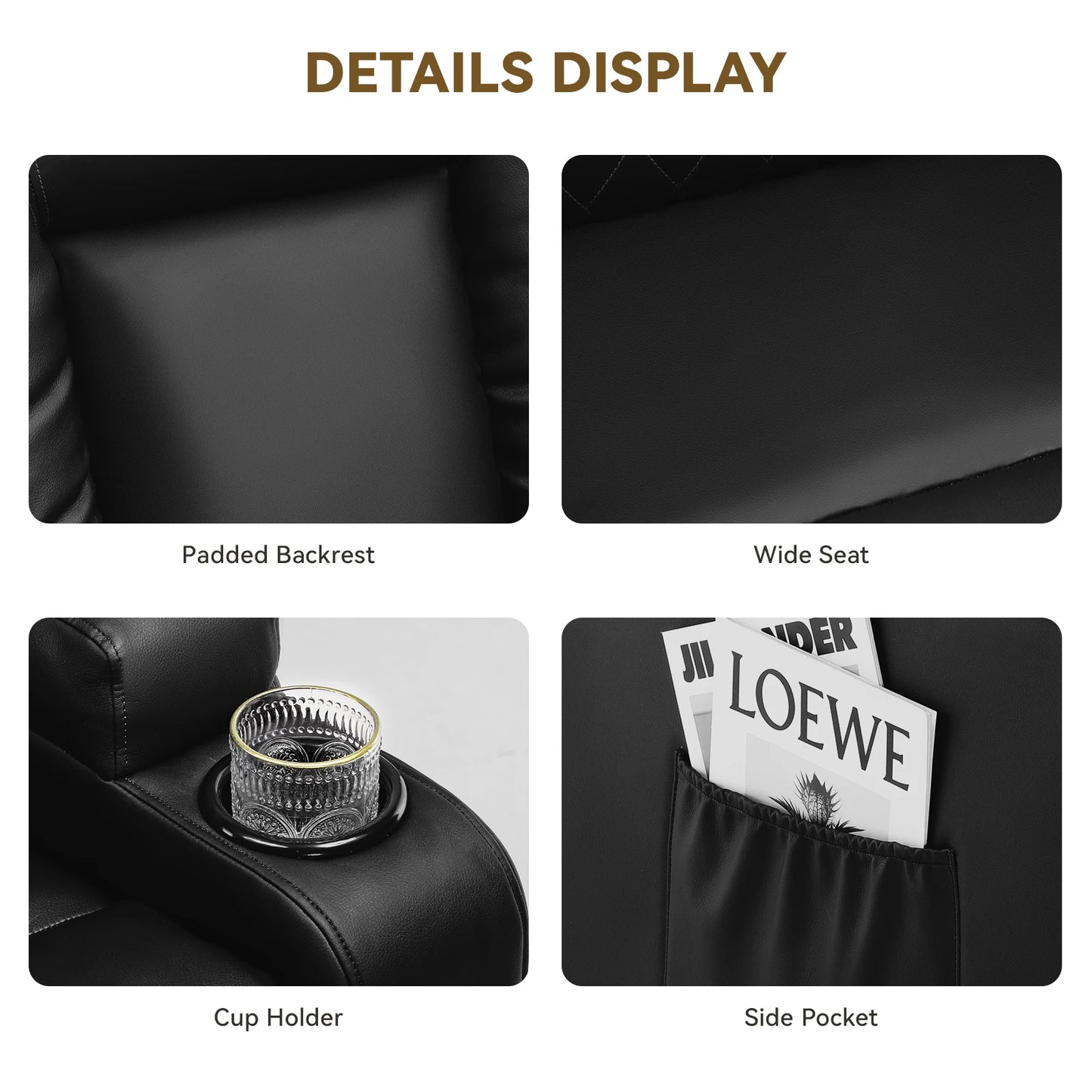 COMHOMA Recliner Chair With Swivel Rocker Cup Holders And Pockets For Living Room