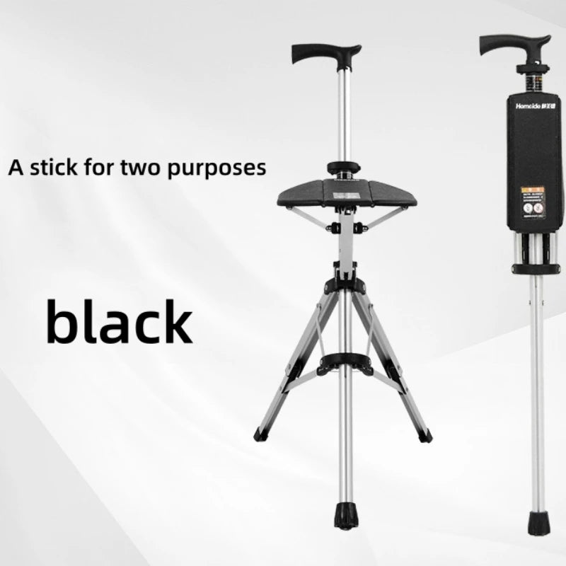 2 In 1 Collapsible Cane Chair With Seat Outdoor Leisure