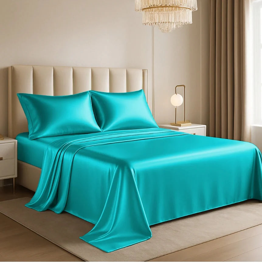 Lux Decor Collection 4-Piece Satin Sheet Set, Polyester Silky Soft & Breathable Deep Pocket Fitted Sheet