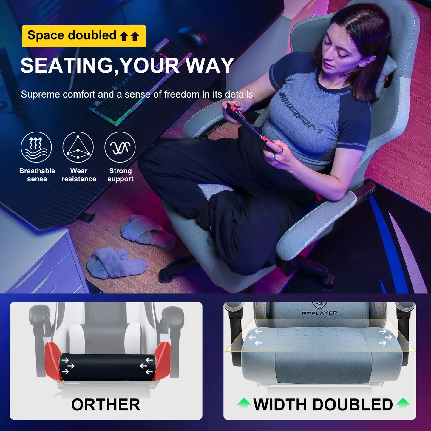 GTPLAYER Ergonomically Enhanced Gaming Chair With Pocket Spring Cushion Footrest
