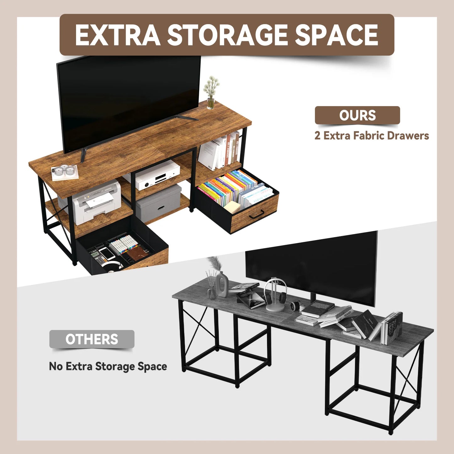 TV Stand With Fabric Drawers For Living Room Storage