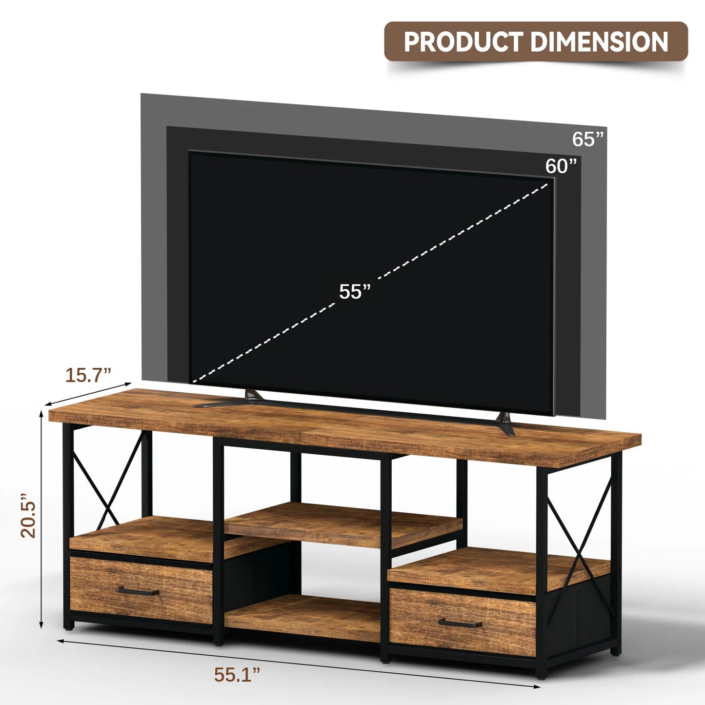 TV Stand With Fabric Drawers For Living Room Storage