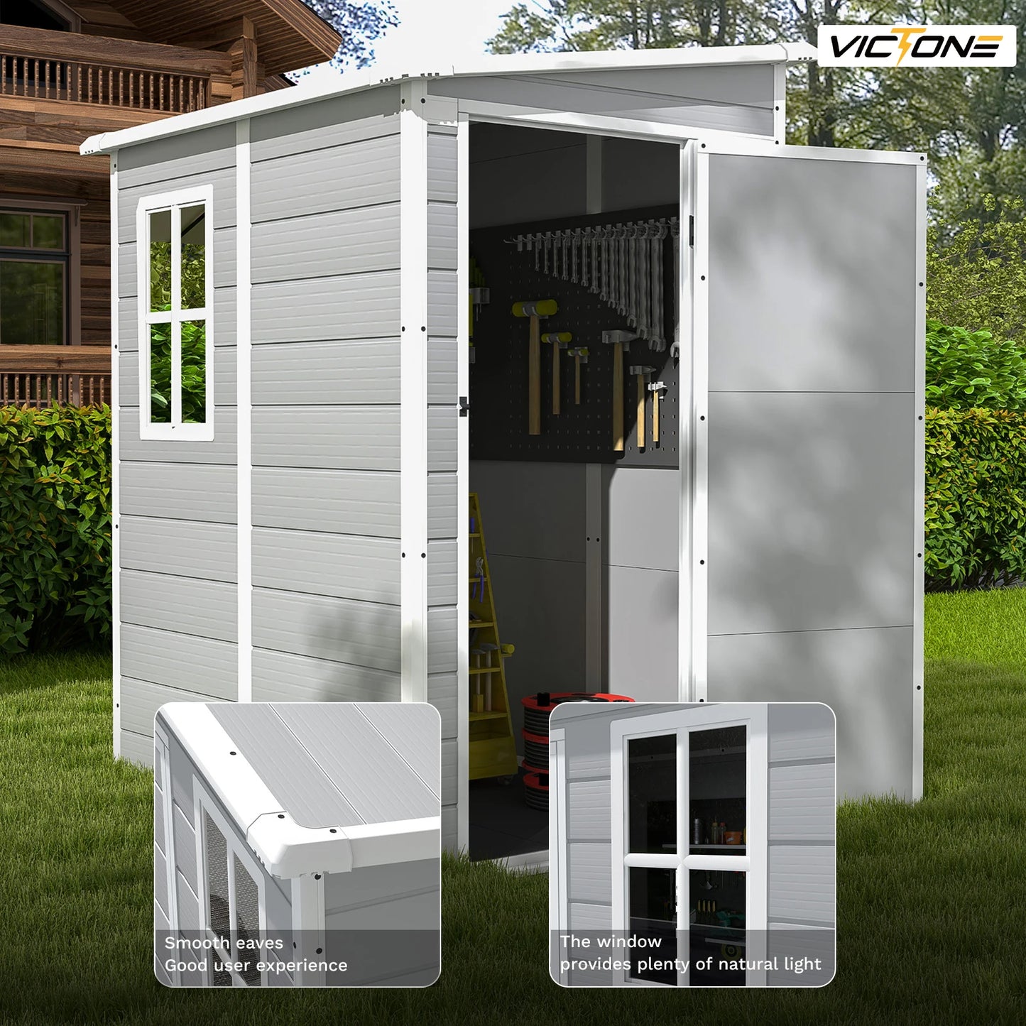 Victone Plastic Outdoor Storage Shed With Floor Lockable Window Door
