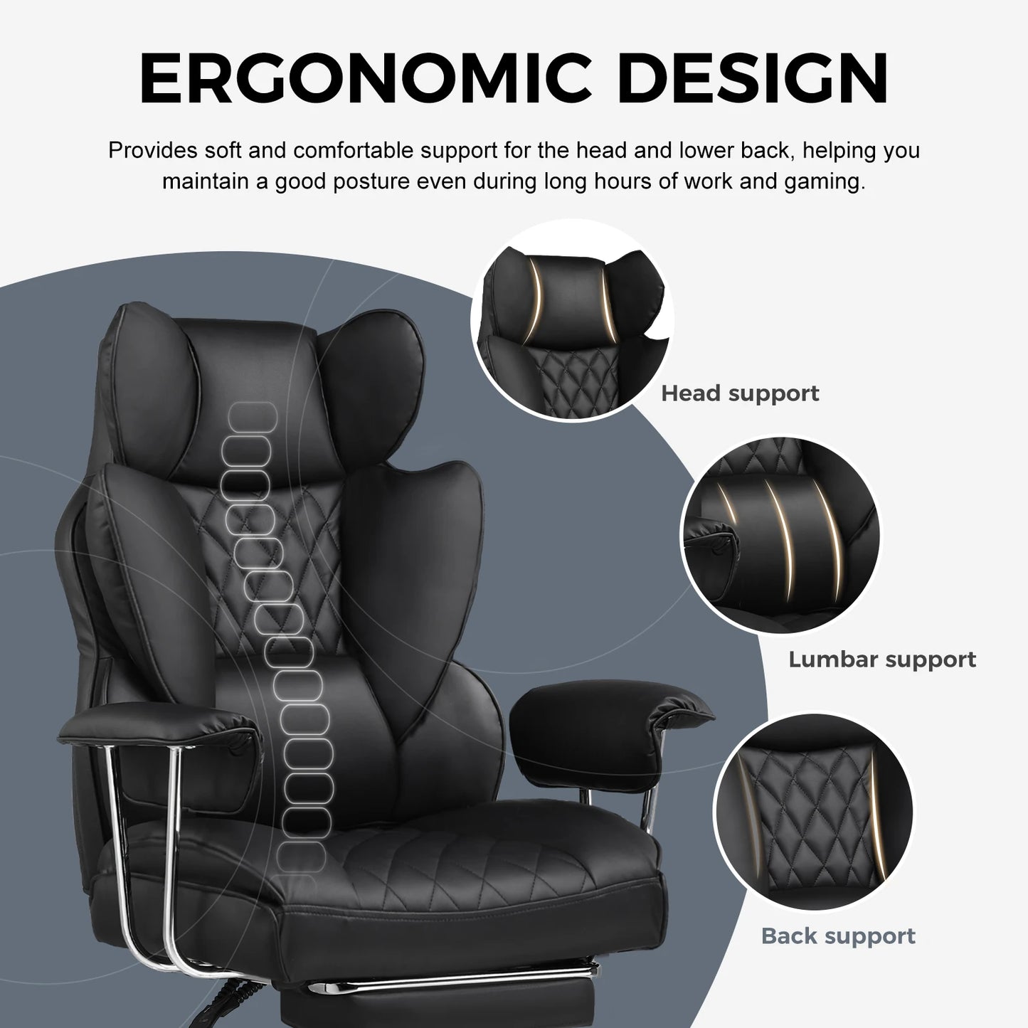 COMHOMA ErgonomicallyDesigned Workstation Chair With Footrest And Lumbar Support System