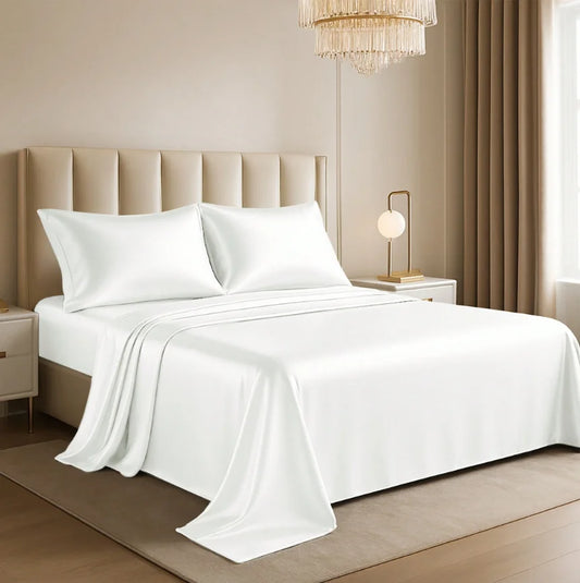 Lux Decor Collection 4-Piece Satin Sheet Set, Polyester Silky Soft & Breathable Deep Pocket Fitted Sheet