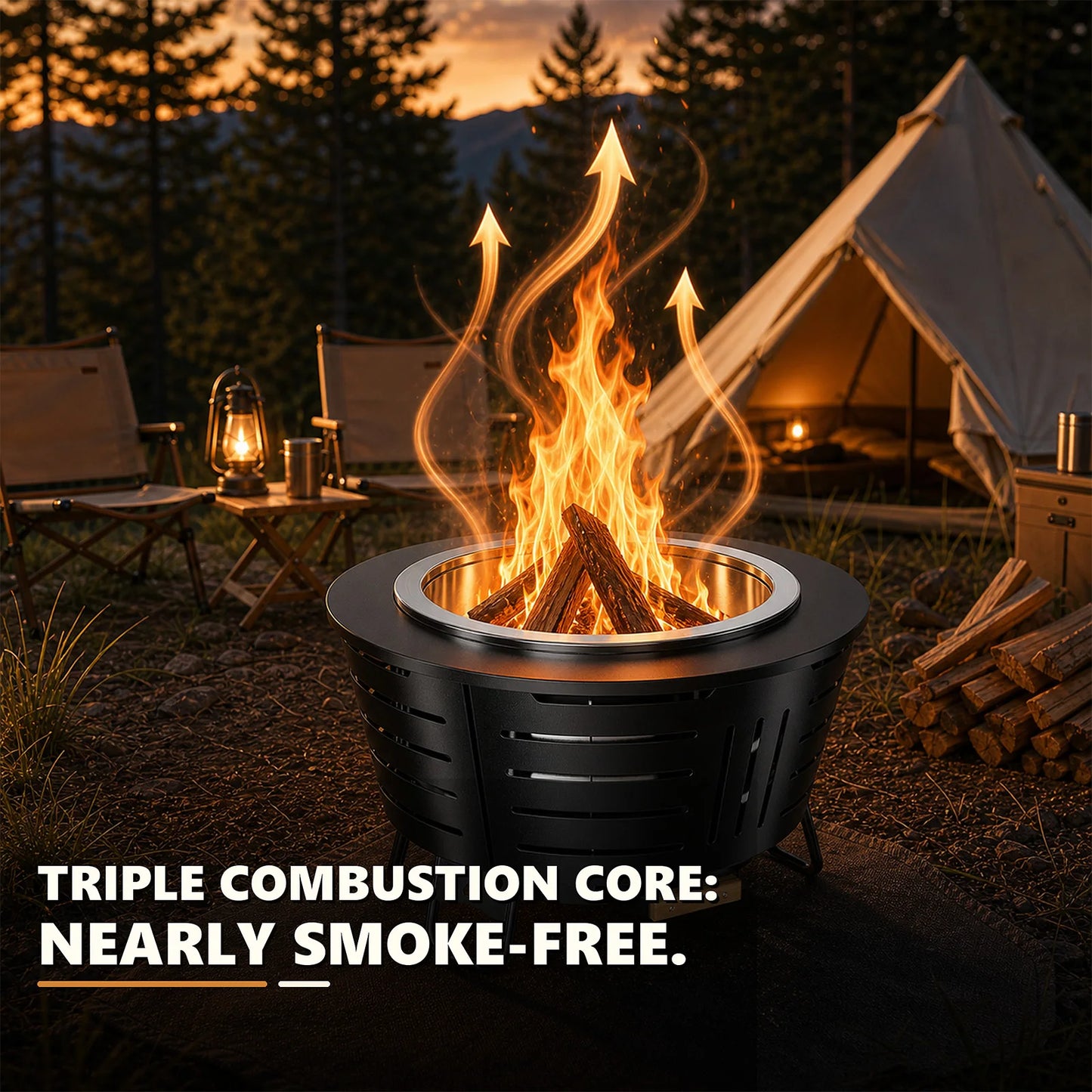 Smokeless Fire Pit With Triple Burn Technology And Support Legs