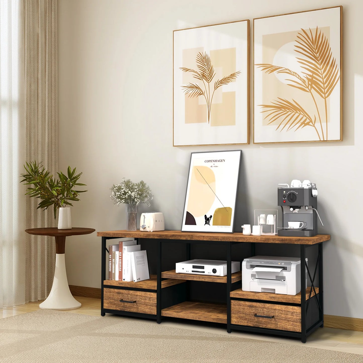 TV Stand With Fabric Drawers For Living Room Storage