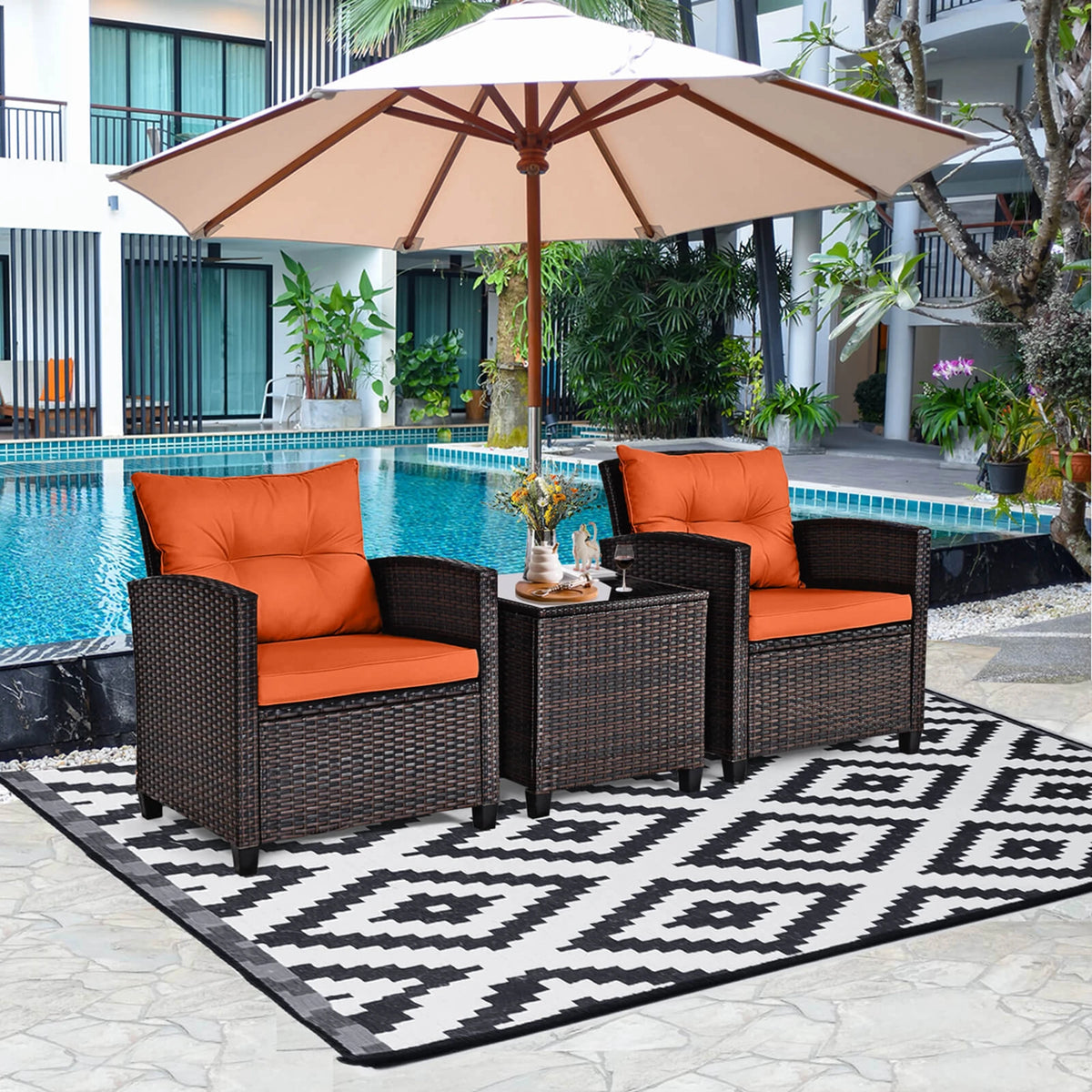 Homasis Outdoor Rattan Furniture Set With Cushioned Conversation Sofa
