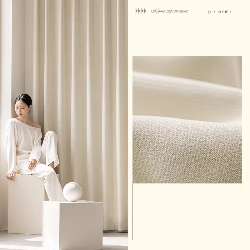 Custom Size French Chenille Cream White Velvet Curtain Modern Simple Blackout Curtains for Living Dining room Bedroom Tulle