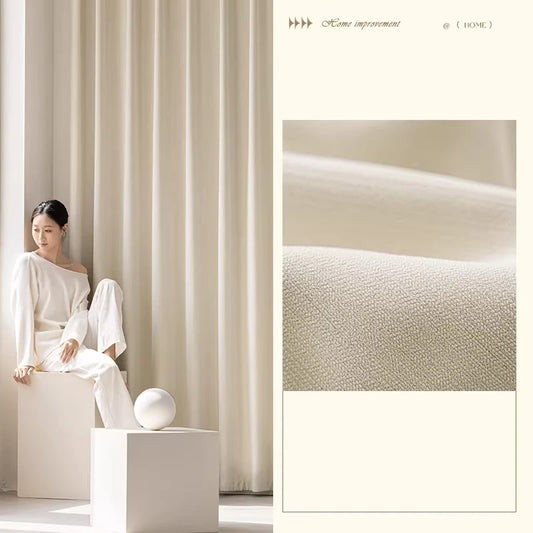 Custom Size French Chenille Cream White Velvet Curtain Modern Simple Blackout Curtains for Living Dining room Bedroom Tulle