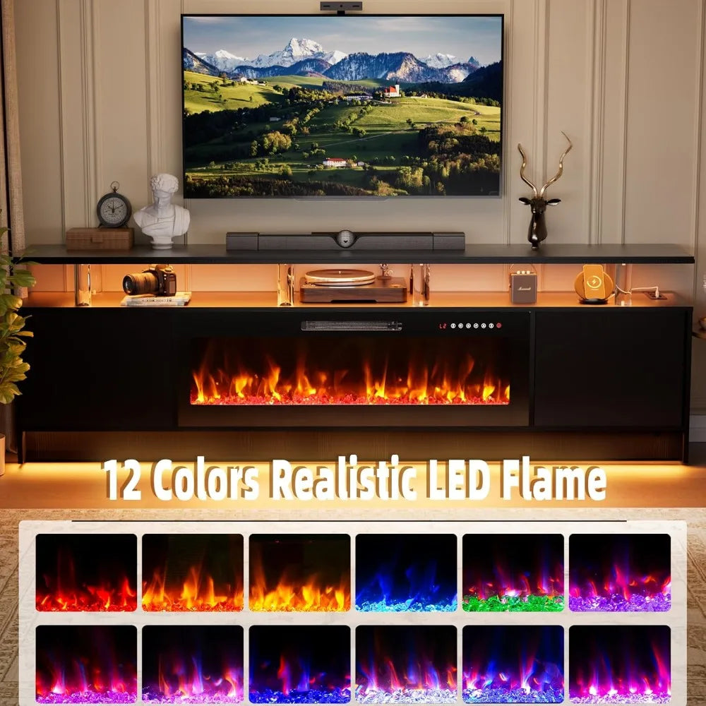 Guangbai Modern Fireplace TV Stand with LED Lights and Storage