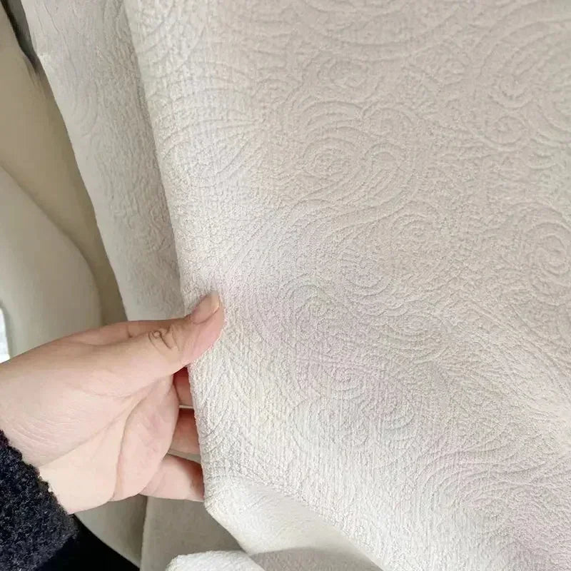 French Curtains for Living Dining Room Bedroom Cream Cured Embossed Chenille Texture Thick Window White Tulle Sheer Curtain