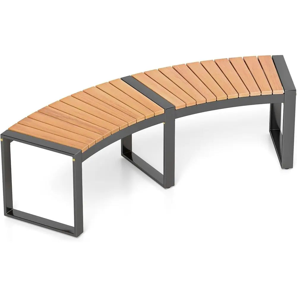 Dafify Curved Acacia Fire Pit Bench For Outdoor Seating
